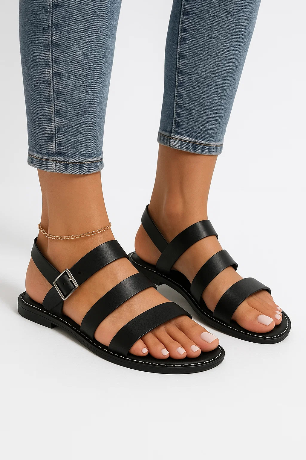 Livia™ | Paskowe Sandały Płaskie