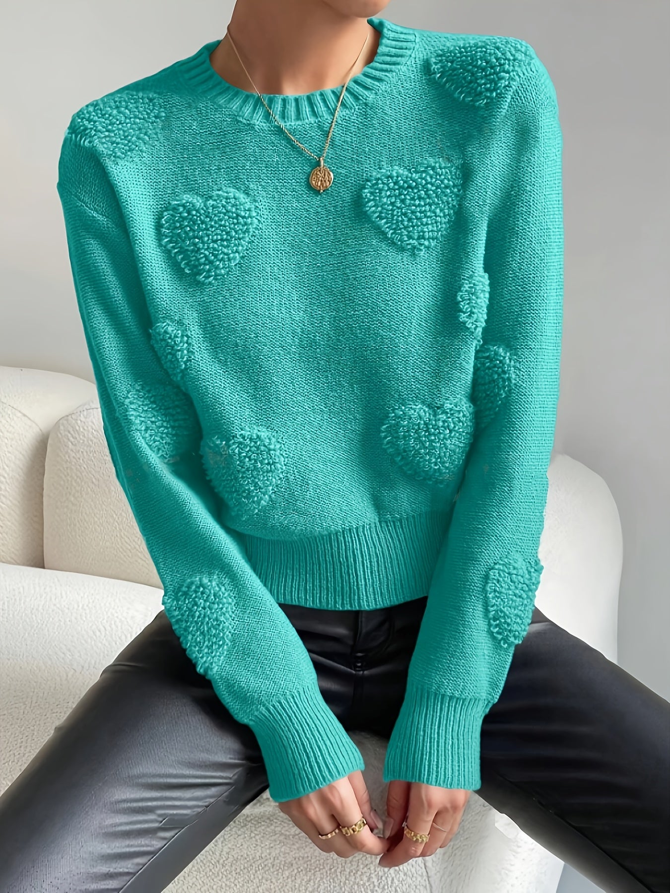Celeste™ | Heart Knit Crew Jumper