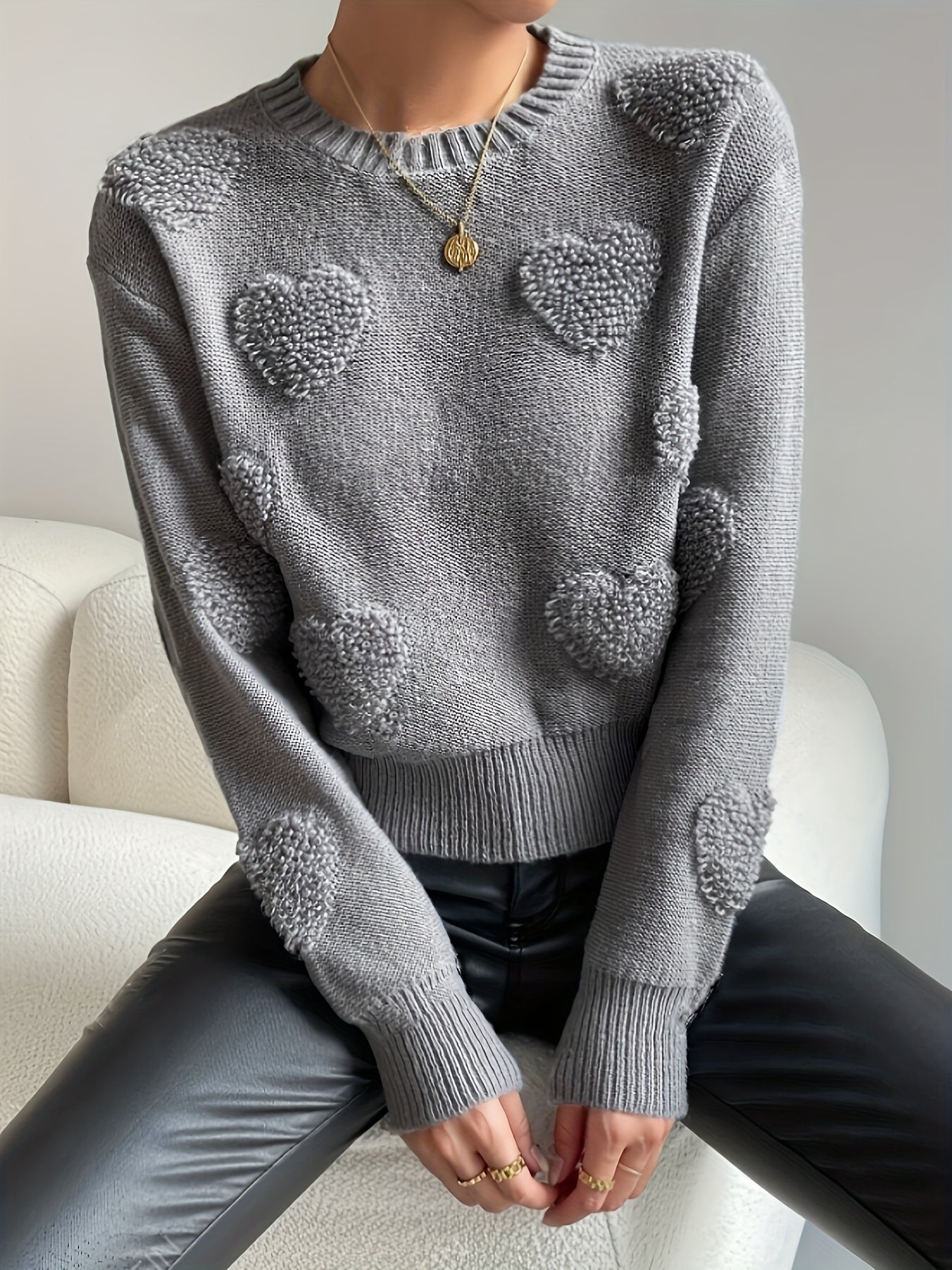 Celeste™ | Heart Knit Crew Jumper